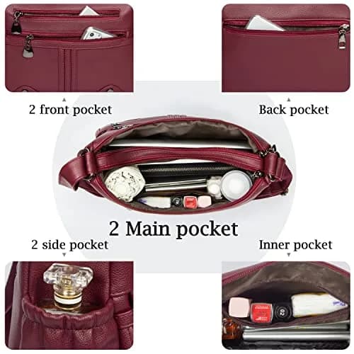VOLGANIK ROCK Women Soft PU Leather Shoulder Handbag Multi Pocket Crossbody Bag Medium Roomy Red thumbnail 6