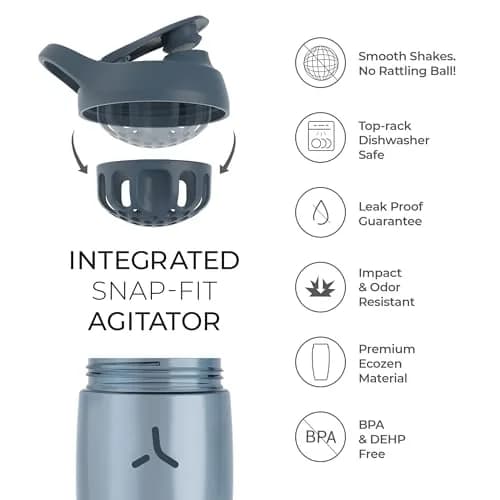 PROMIXX Pursuit Protein Shaker Bottle (24 oz) – Silent No-Ball Mixer, Leak-Proof, BPA/BPS & Phthalate-Free ECOZEN, Easy-Clean for Protein & Smoothies thumbnail 6