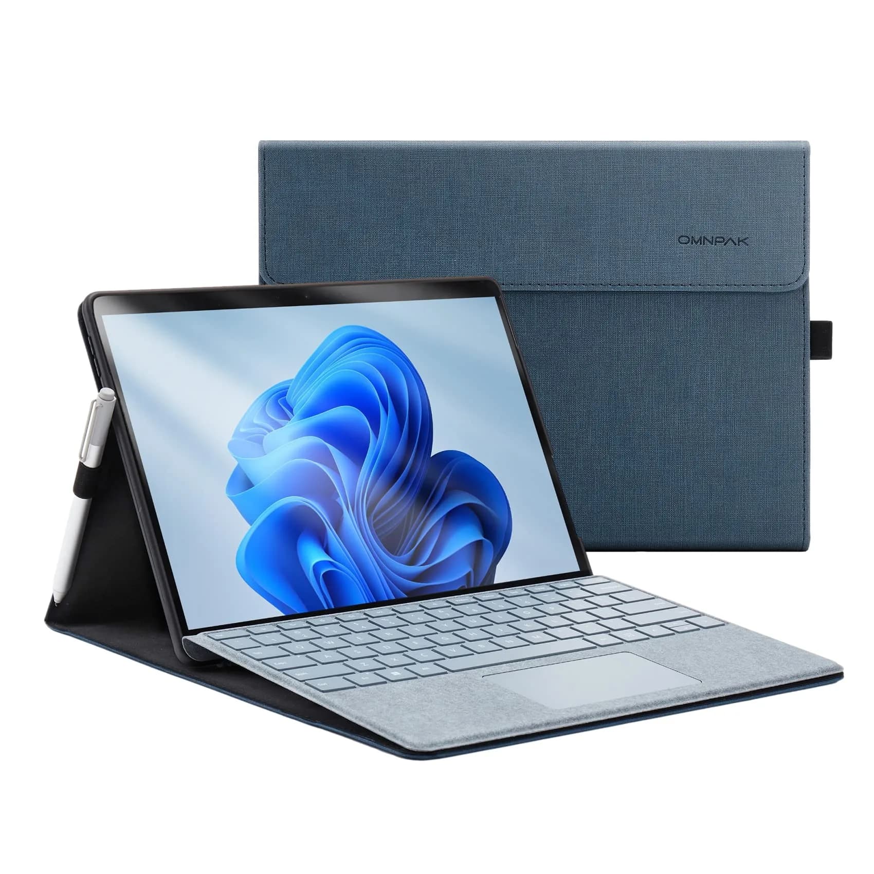 Omnpak Protective Case for Microsoft Surface Pro 8 with Stylus Holder & Kickstand | 13-inch Tablet Cover — Blue