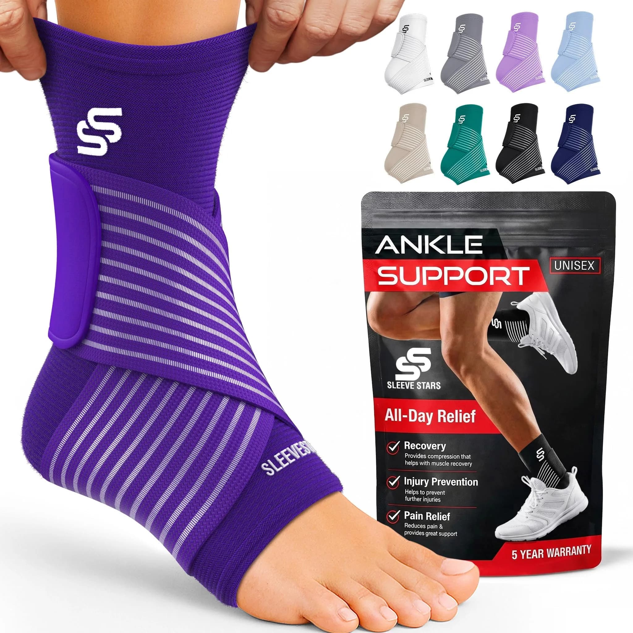 Sleeve Stars Ankle Brace for Plantar Fasciitis Relief, Medium, Dark Purple | Orthopedic Brace for Sprains & Pain