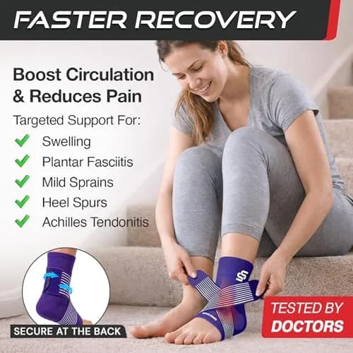 Sleeve Stars Ankle Brace for Plantar Fasciitis Relief, Medium, Dark Purple | Orthopedic Brace for Sprains & Pain thumbnail 2