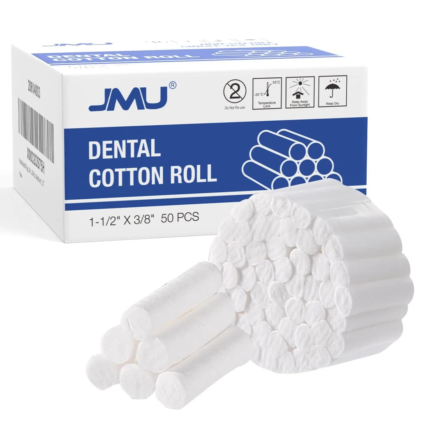 JMU 2000 Pcs Dental Cotton Rolls #2 1.5'' High Absorbent Non-Sterile — 1-1/2" x 3/8"