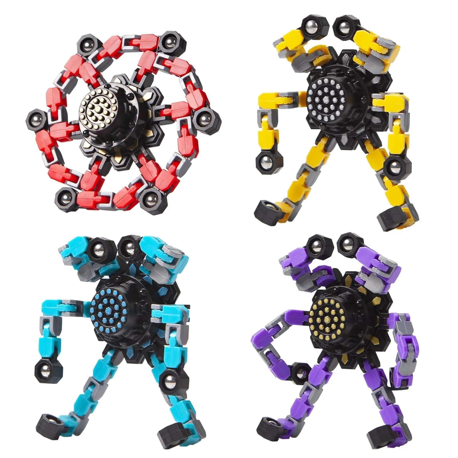 Gokeey Transformable Fidget Spinners 2 Pcs | ASTM-Tested Educational Toy — Red,yellow,blue,purple