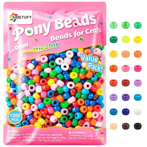 Simetufy Pony Beads for Bracelet Making 1200 pcs | Multi-Colored 6x9mm for DIY Crafts thumbnail 1