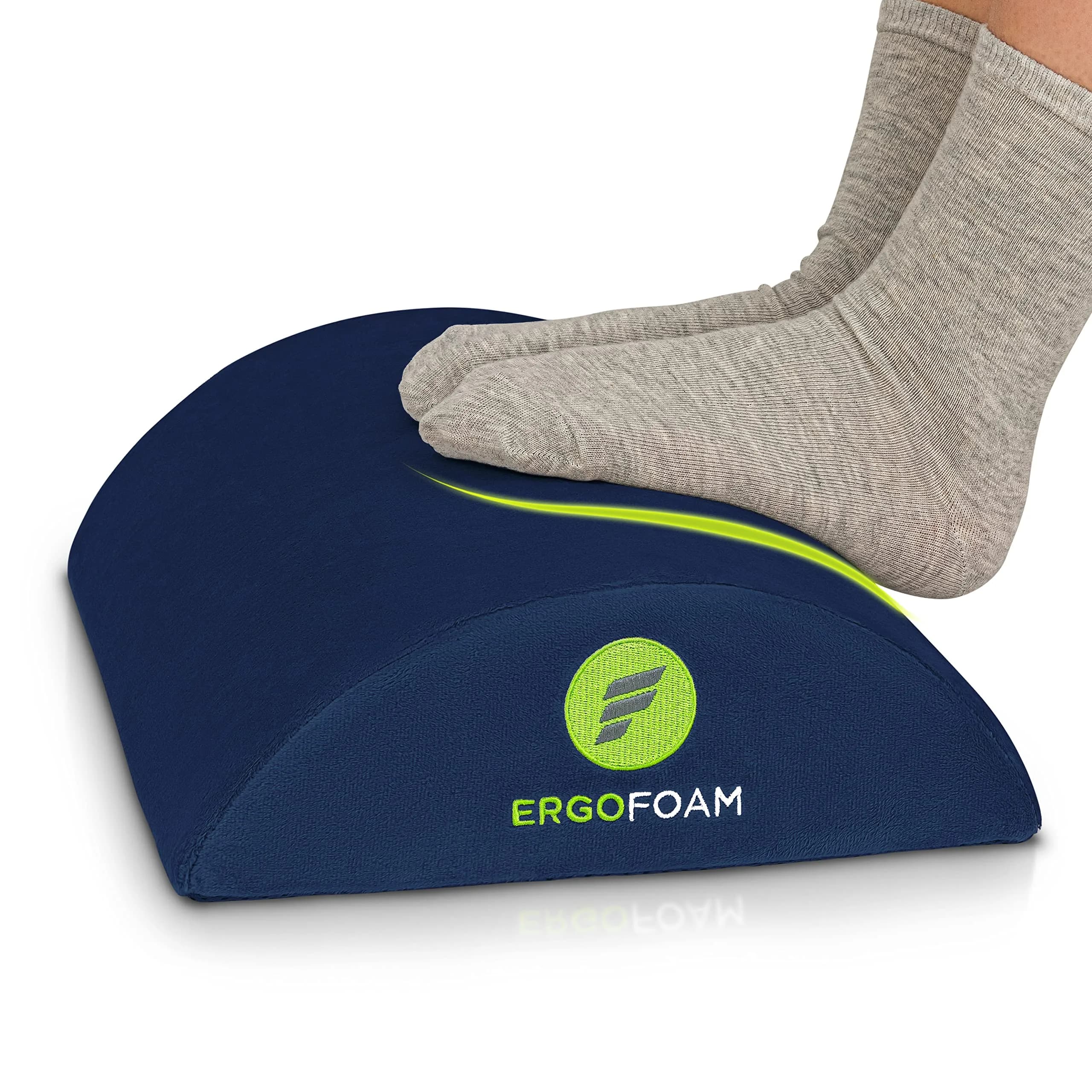ErgoFoam Ergonomic Foot Rest for Under Desk at Work - Black Mesh | 44cm (17.3") — Navy Blue Velvet / Regular