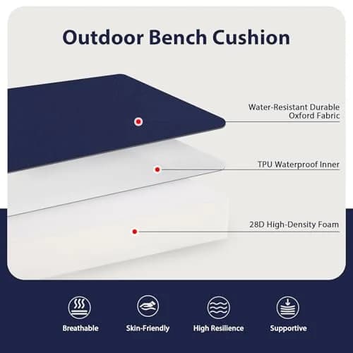 Favoyard Outdoor Bench Cushion 48 x 18 Inch Blue Waterproof Support thumbnail 2