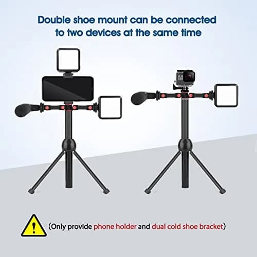 ChromLives Cold Shoe Mount Adapter with Phone Clip, Rotatable Dual Cold Shoe Extension Bracket for LED Light/Microphone thumbnail 4