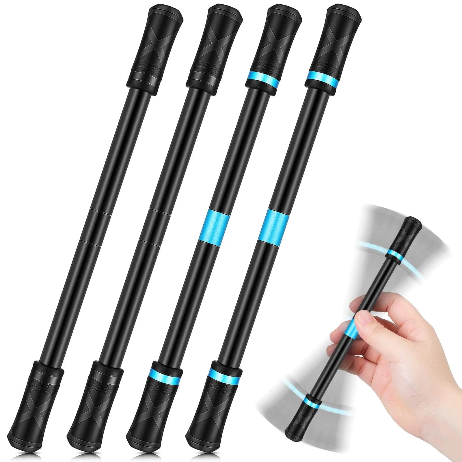 Spakon 4 Pcs Fidget Spinner Pen | Finger Trick Toy for Stress Relief & Focus — Black, Blue