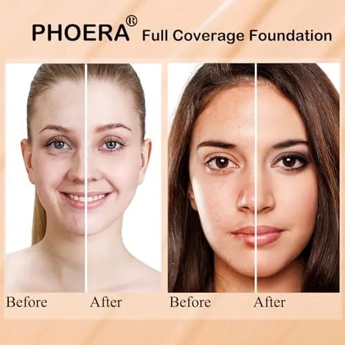 PHOERA Matte Liquide Foundation Full Coverage Set with Kabuki Brushes & Sponges (Buff Beige) | 30ml (1.01 Fl Oz) thumbnail 4