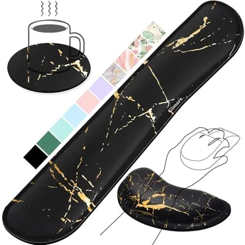 Gimars Upgrade Enlarge Gel Memory Foam Keyboard Wrist Rest Pad & Mouse Wrist Cushion Set, Marble Pattern, 3-Piece Set | Ergonomic Support for Typing Pain Relief thumbnail 1