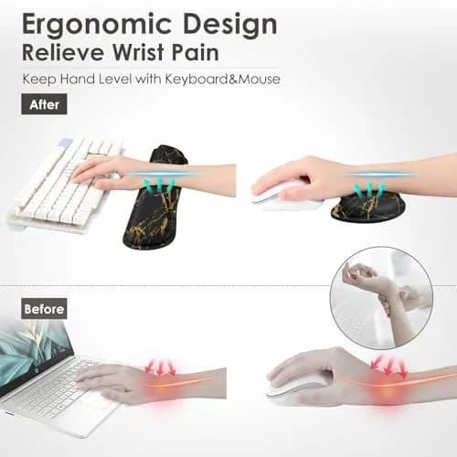 Gimars Upgrade Enlarge Gel Memory Foam Keyboard Wrist Rest Pad & Mouse Wrist Cushion Set, Marble Pattern, 3-Piece Set | Ergonomic Support for Typing Pain Relief thumbnail 5