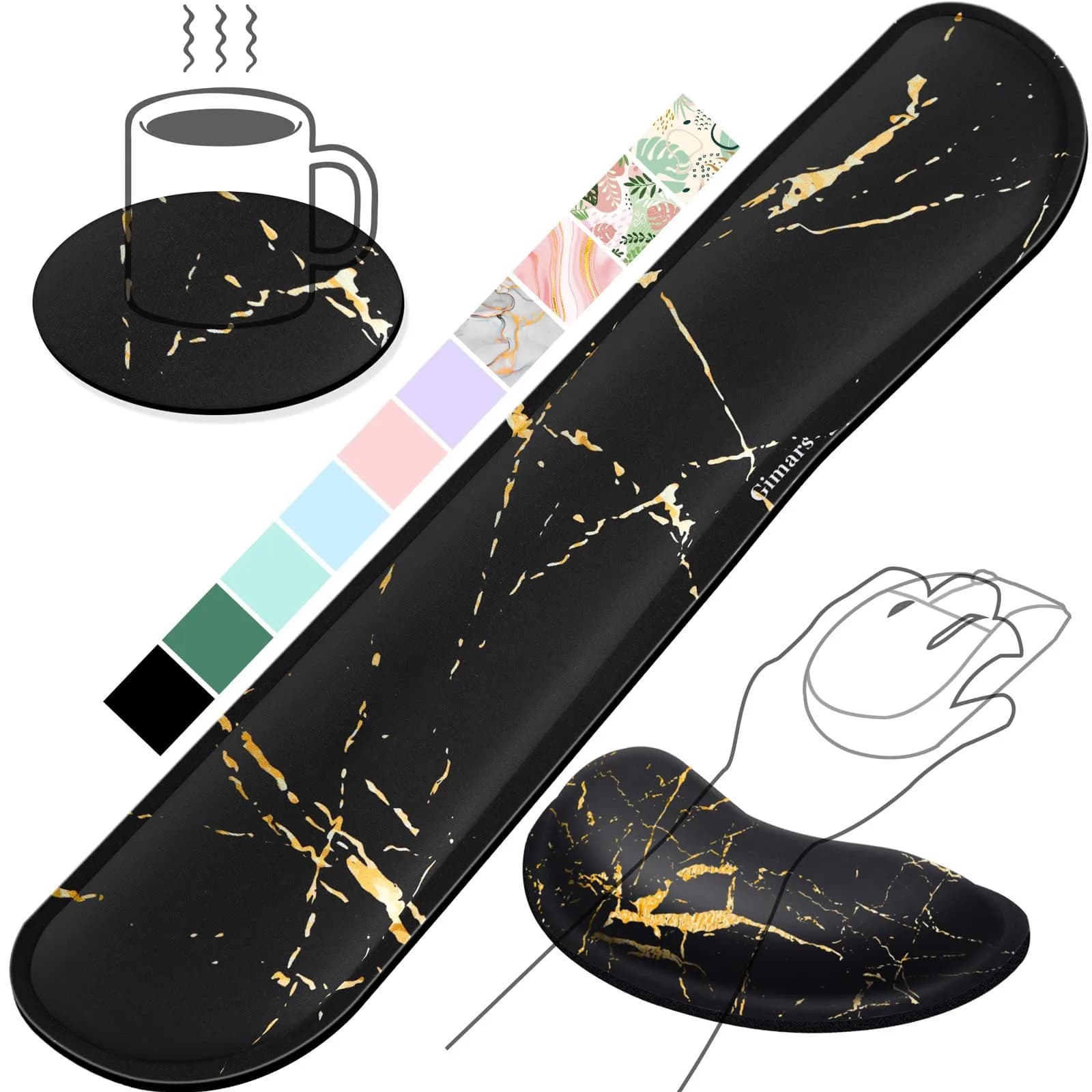 Gimars Pink Wrist Rest Support for Keyboard & Mouse | Ergonomic Memory Foam, Supportive & Durable — Marble(black Golden)