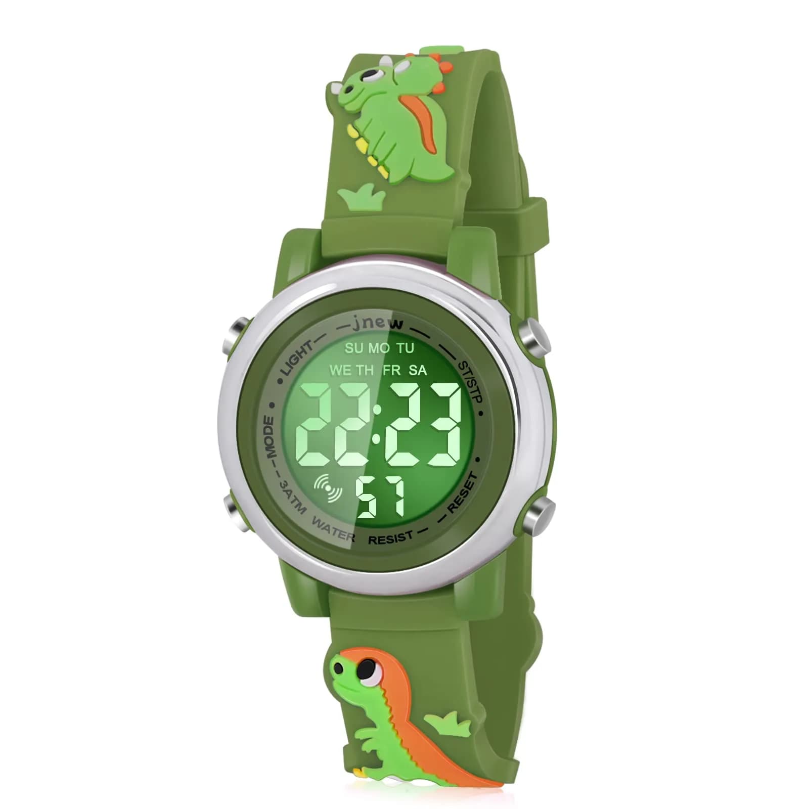 Viposoon Boys' Cartoon Watch Green Silicone Strap | 3ATM Water Resistant Digital Watch for Kids Ages 3-10