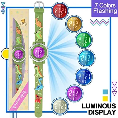 Viposoon Boys' Cartoon Watch Green Silicone Strap | 3ATM Water Resistant Digital Watch for Kids Ages 3-10 thumbnail 5