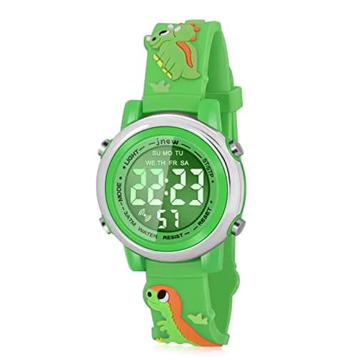 Viposoon Kids Boys Watch Waterproof Educational Toy Gift for 3-10 Years Old | Green Silicone Band with Crystal Dial & 7 Colors LED Backlight thumbnail 1