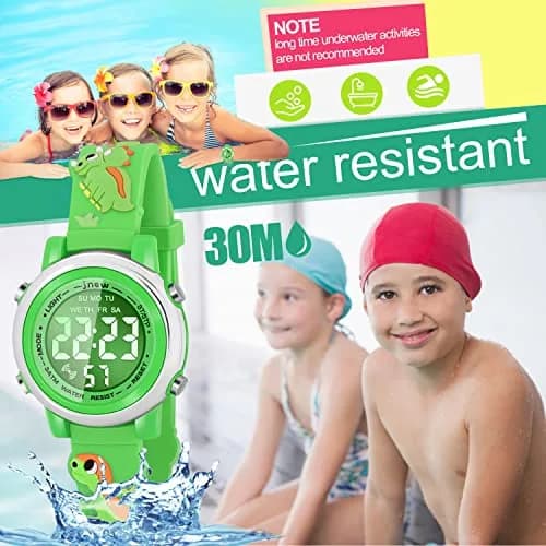 Viposoon Kids Boys Watch Waterproof Educational Toy Gift for 3-10 Years Old | Green Silicone Band with Crystal Dial & 7 Colors LED Backlight thumbnail 4