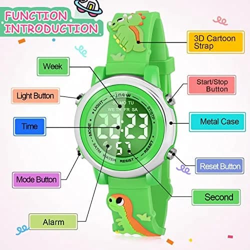 Viposoon Kids Boys Watch Waterproof Educational Toy Gift for 3-10 Years Old | Green Silicone Band with Crystal Dial & 7 Colors LED Backlight thumbnail 2
