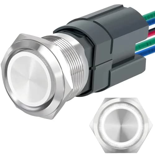 ZJWZJH 22mm Latching Push Button Switch 15A 24V White LED | UL Listed Waterproof Stainless Steel thumbnail 1