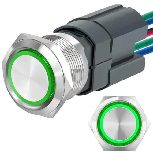 ZJWZJH 22mm Latching Push Button Switch 25mm (0.98") | UL Listed 15A Waterproof Green LED thumbnail 1