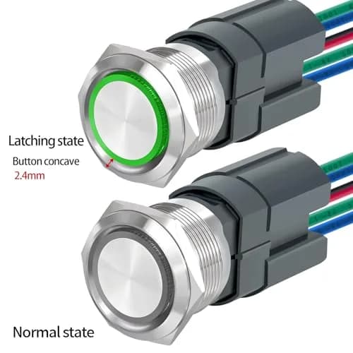 ZJWZJH 22mm Latching Push Button Switch 25mm (0.98") | UL Listed 15A Waterproof Green LED thumbnail 6