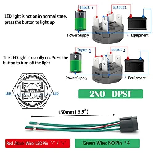 ZJWZJH 22mm Latching Push Button Switch 25mm (0.98") | UL Listed 15A Waterproof Green LED thumbnail 8