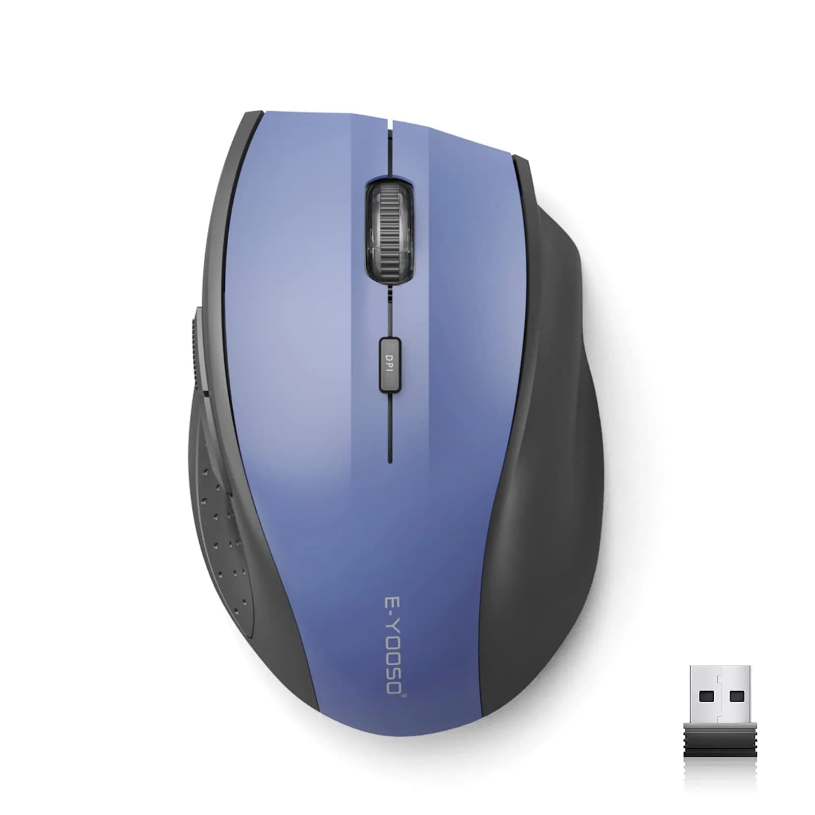 E-YOOSO Wireless Mouse for Laptop, Portable Optical Computer Mouse, 6 Buttons, 2.4GHz, 5-Level 4800 DPI, 18 Months Battery Life — Blue / USB