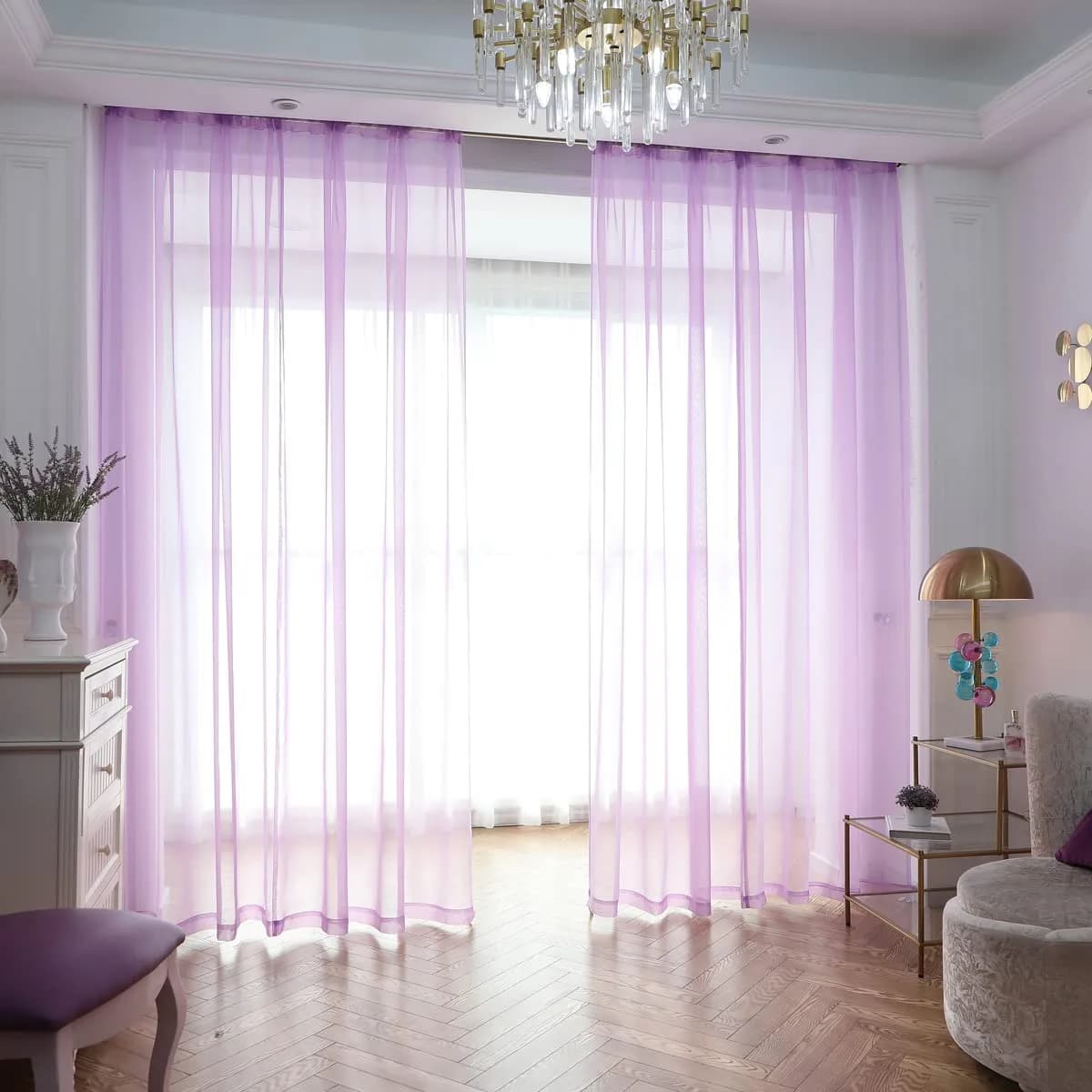 PHILEASY Purple Sheer Curtains 160" Long - Pack of 2 Light-Filtering Rod Pocket Panels