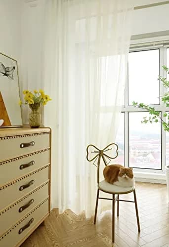 PHILEASY Light Yellow Sheer Curtains 145" Long | 2 Panels | Light-Filtering Rod Pocket thumbnail 4