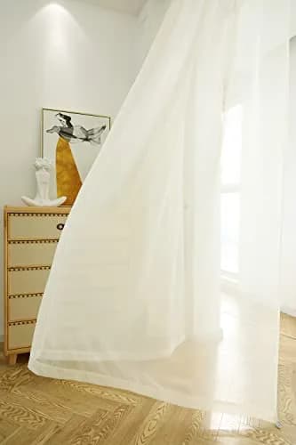 PHILEASY Light Yellow Sheer Curtains 145" Long | 2 Panels | Light-Filtering Rod Pocket thumbnail 3