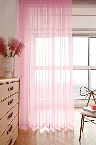 PHILEASY Pink Sheer Curtains 120" Long - Pack of 2 Light-Filtering Rod Pocket Panels thumbnail 4