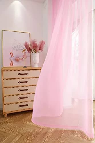 PHILEASY Pink Sheer Curtains 120" Long - Pack of 2 Light-Filtering Rod Pocket Panels thumbnail 3
