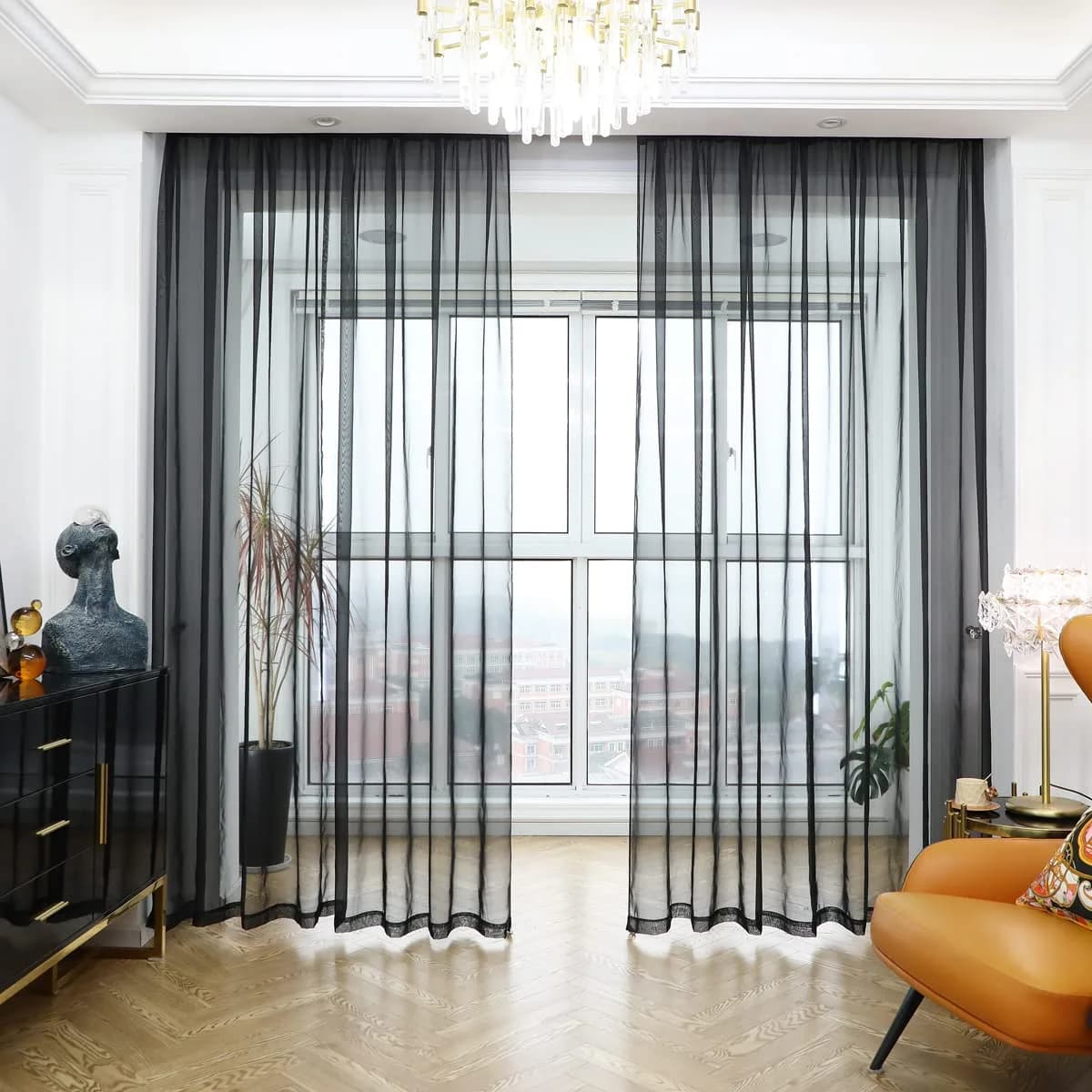 PHILEASY Black Sheer Curtains 72 Inches Long - Pack of 2 | Light-Filtering Rod Pocket Panels