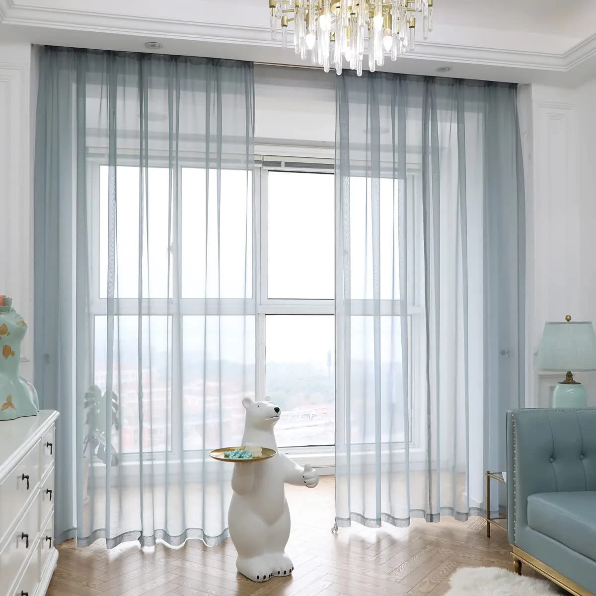 PHILEASY Light Gray Sheer Curtains 90 Inches Long | 52"W x 90"L Rod Pocket Panels (Pack of 2)