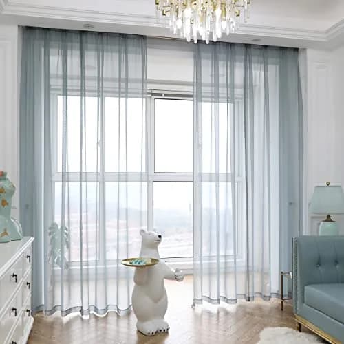 PHILEASY Light Gray Sheer Curtains 90 Inches Long | 52"W x 90"L Rod Pocket Panels (Pack of 2) thumbnail 1