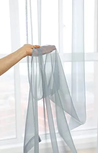 PHILEASY Light Gray Sheer Curtains 90 Inches Long | 52"W x 90"L Rod Pocket Panels (Pack of 2) thumbnail 4
