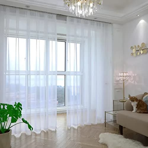 PHILEASY Ivory Sheer Curtains 90 Inches Long - 2 Panel Pack, 52"W x 90"L thumbnail 1