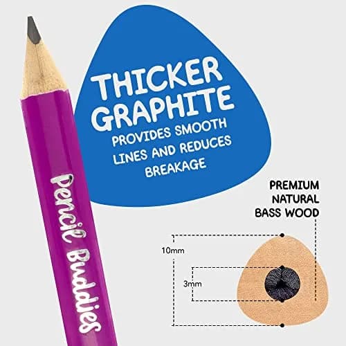 Pencil Buddies Short Jumbo Pencils for Kids | 12 Fat #2 Pencils with Triangle Grip, 1 Sharpener & Eraser (Color DIY) thumbnail 5