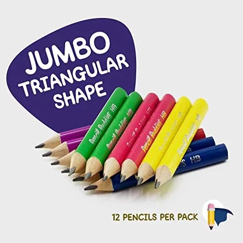 Pencil Buddies Short Jumbo Pencils for Kids | 12 Fat #2 Pencils with Triangle Grip, 1 Sharpener & Eraser (Color DIY) thumbnail 3