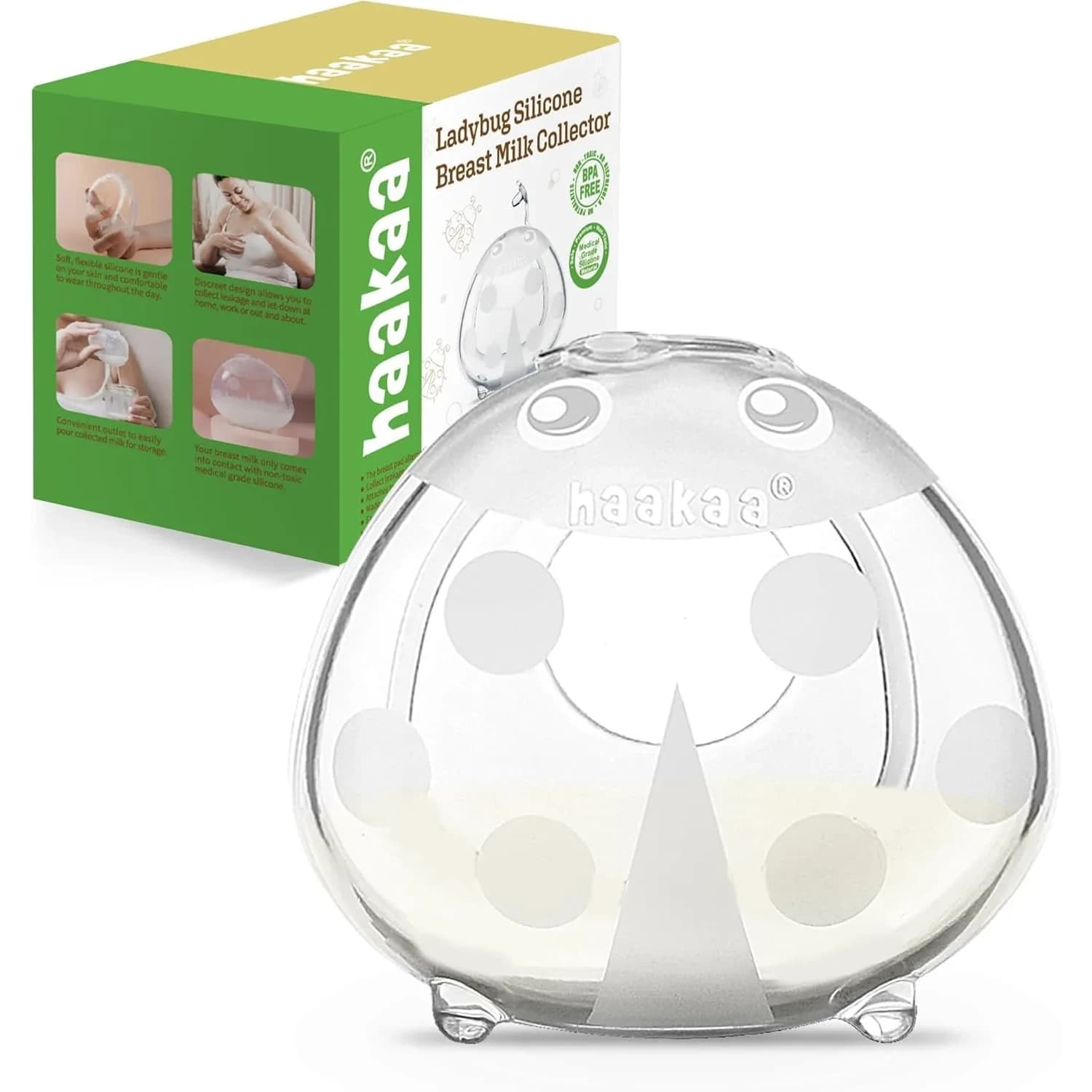 Haakaa Ladybug Milk Collector 40ml (1.4oz) | Soft Silicone Breast Shell for Breastfeeding Moms — 1.4 Ounce