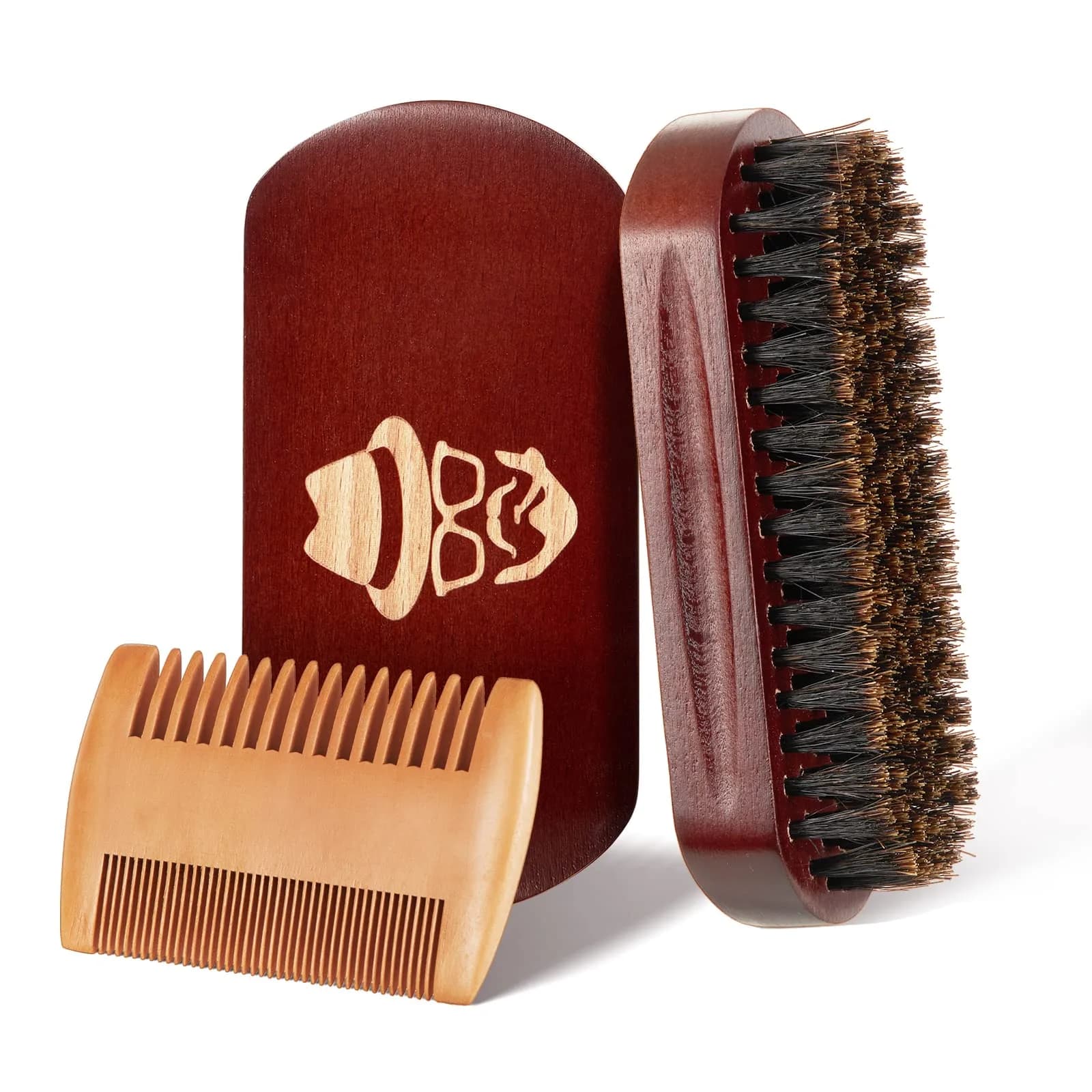 Sosoon Beard Brush, Shaving Brush, Beard Comb, Beard Scissors Set | 100% Boar Bristle Walnut Wood Grooming Kit — Beard Comb & Brush