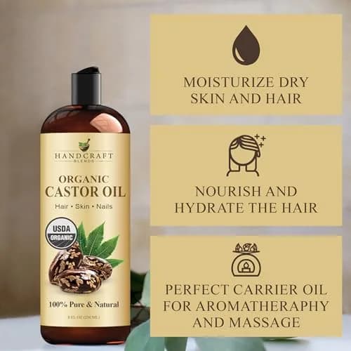 Handcraft Blends Organic Castor Oil 237ml (8 Fl Oz) | USDA Certified Pure & Natural for Hair Growth, Eyelashes, Skin Moisturizer thumbnail 3