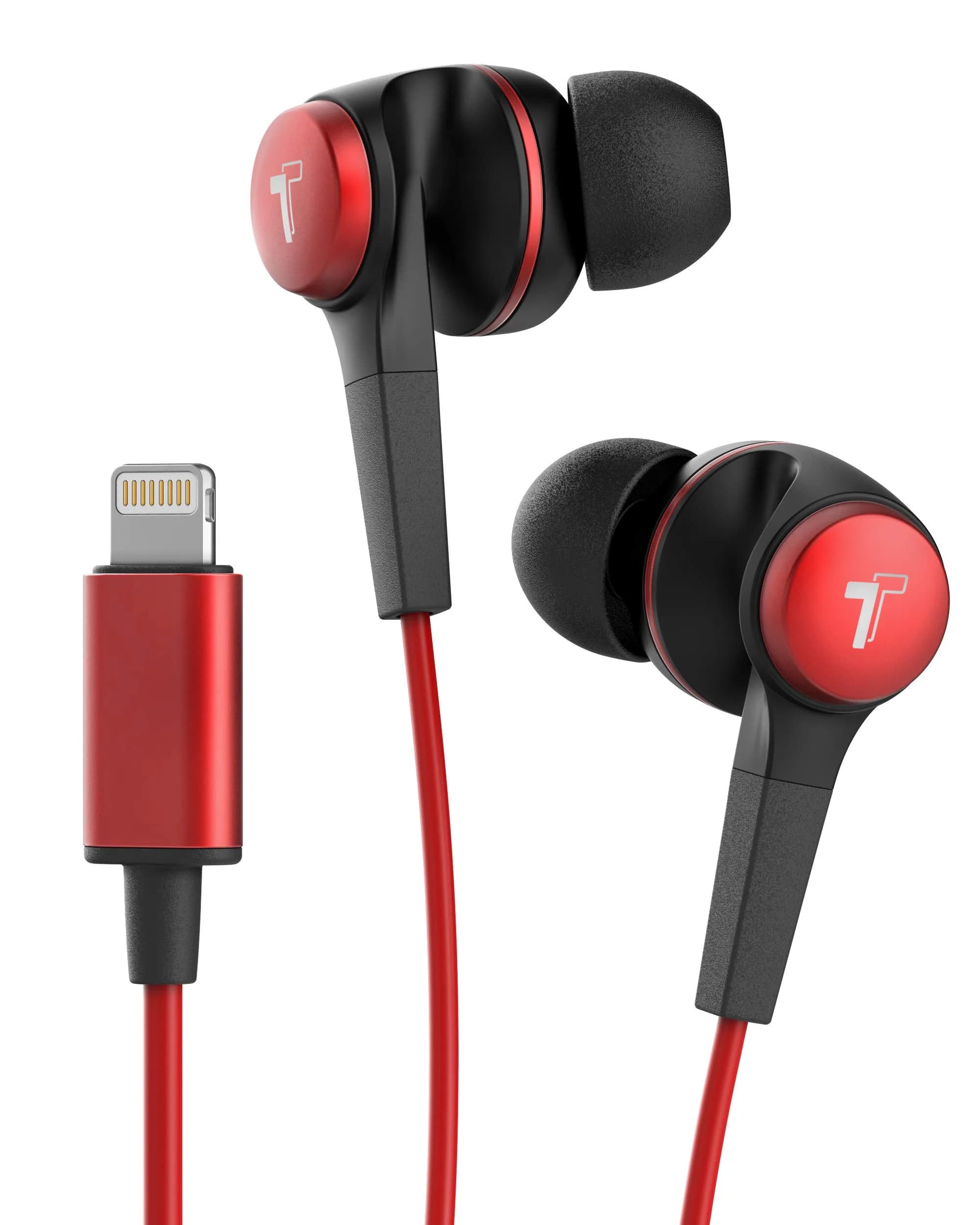 Thore Wired Lightning Earbuds in Red | Sweat/Water Resistant Headphones with Mic - main product image