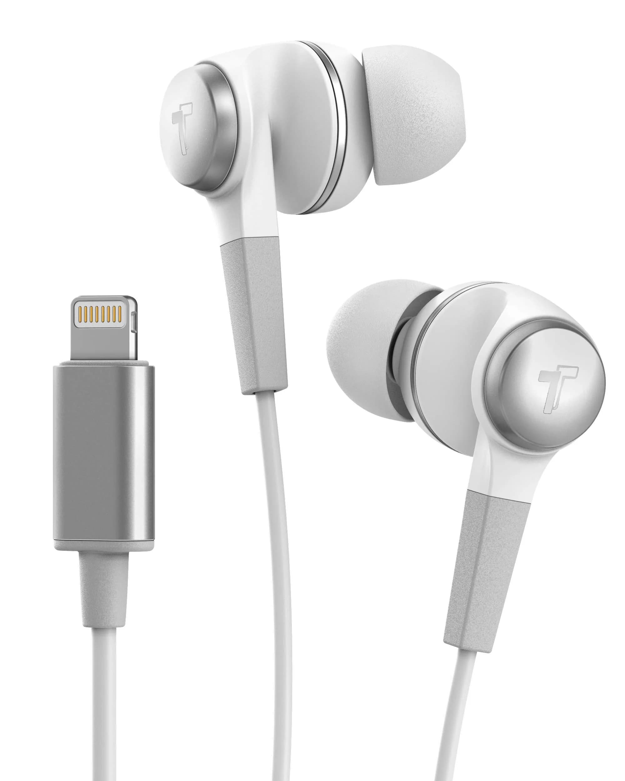 Thore Wired Lightning Earbuds in Red | Sweat/Water Resistant Headphones with Mic — White