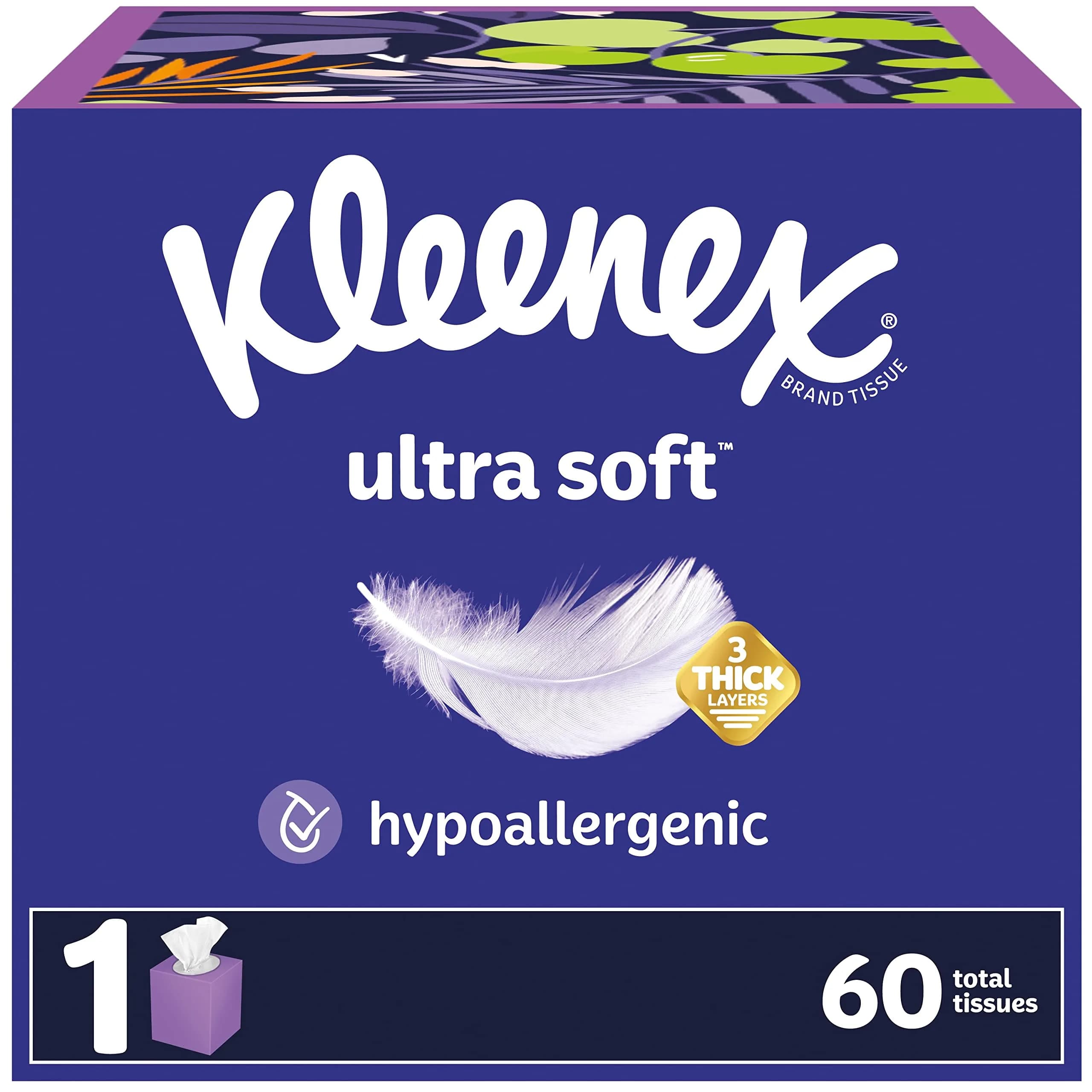 Kleenex Ultra Soft Facial Tissues Cube Box 60 Tissues (3-Ply) | Hypoallergenic & Lotion-Free for Sensitive Skin - main product image