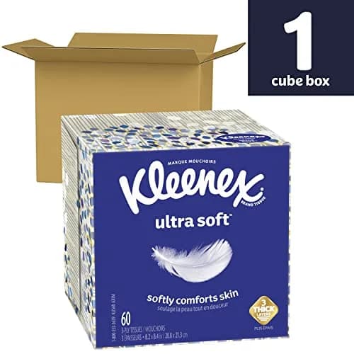 Kleenex Ultra Soft Facial Tissues Cube Box 60 Tissues (3-Ply) | Hypoallergenic & Lotion-Free for Sensitive Skin thumbnail 2