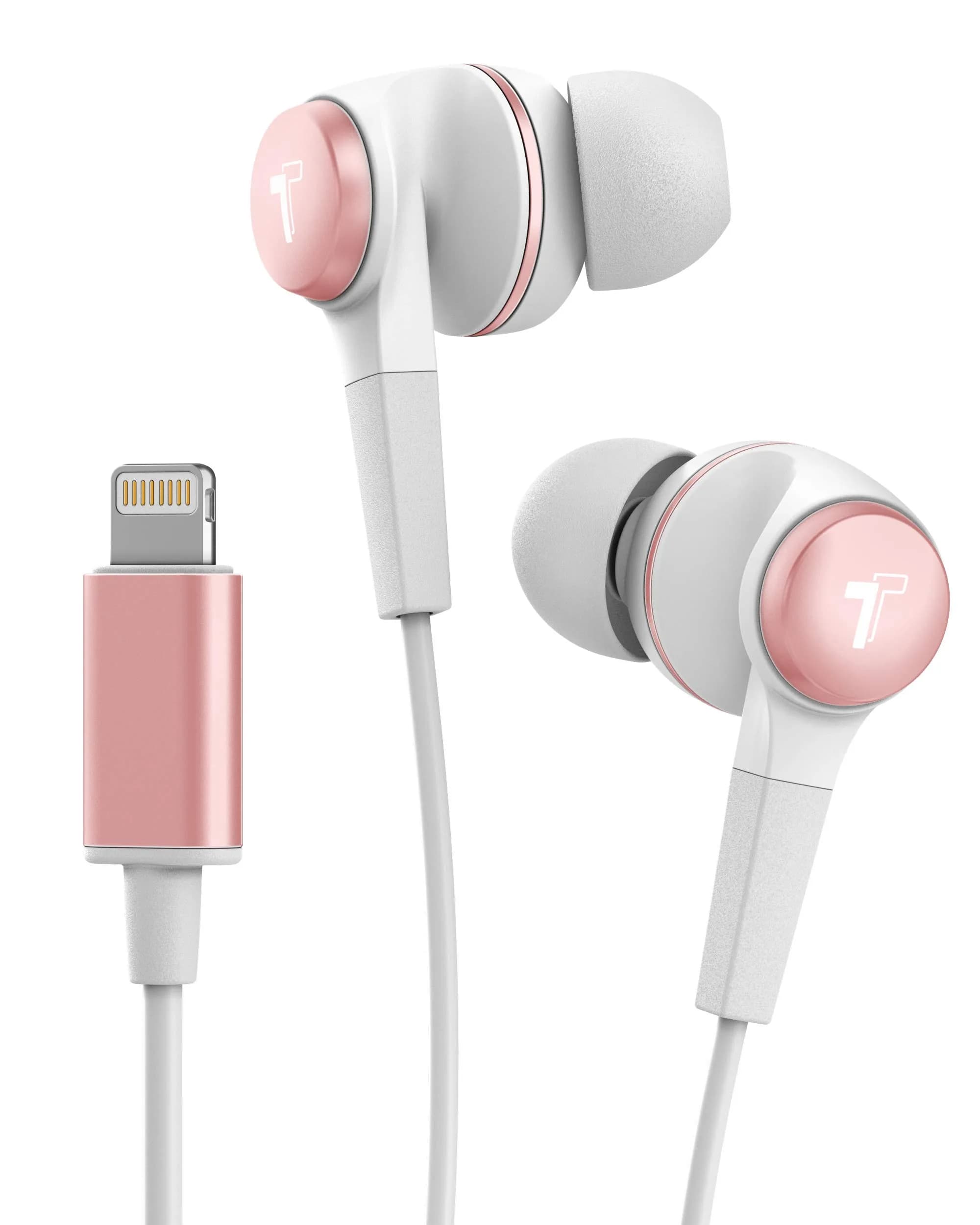 Thore Wired Lightning Earbuds in Red | Sweat/Water Resistant Headphones with Mic — Rose Gold