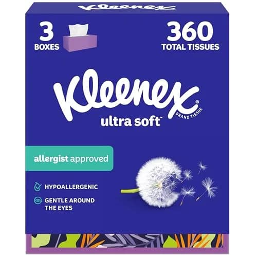 Kleenex Ultra Soft Facial Tissues 3-Ply 360 Tissues (120 per Box) | Hypoallergenic & Dermatologist Tested thumbnail 1