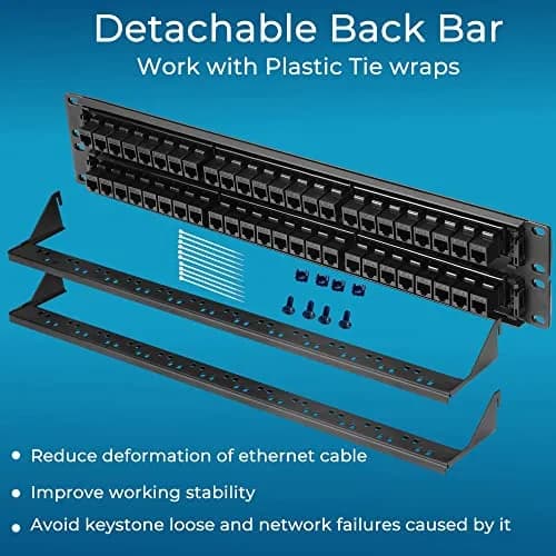 Rapink 48 Port Cat6 Patch Panel 19-Inch Rack Mount | 10Gbps Speed, Toolless Termination, UTP Network for Cat6/Cat5e/Cat5 Cabling thumbnail 6