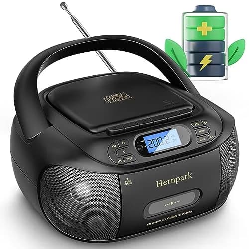 Hernpark CD Cassette Player Combo 9.33x8.62x4.65 inches | Bluetooth & FM Radio with Super Bass thumbnail 1