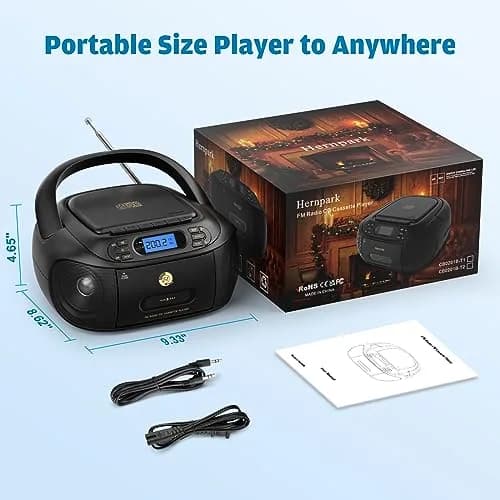 Hernpark CD Cassette Player Combo 9.33x8.62x4.65 inches | Bluetooth & FM Radio with Super Bass thumbnail 6
